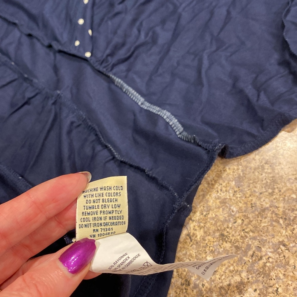 L.L. Bean Polka Dot Dress item # 501478 XL Petite Navy Blue and White - Picture 12 of 15